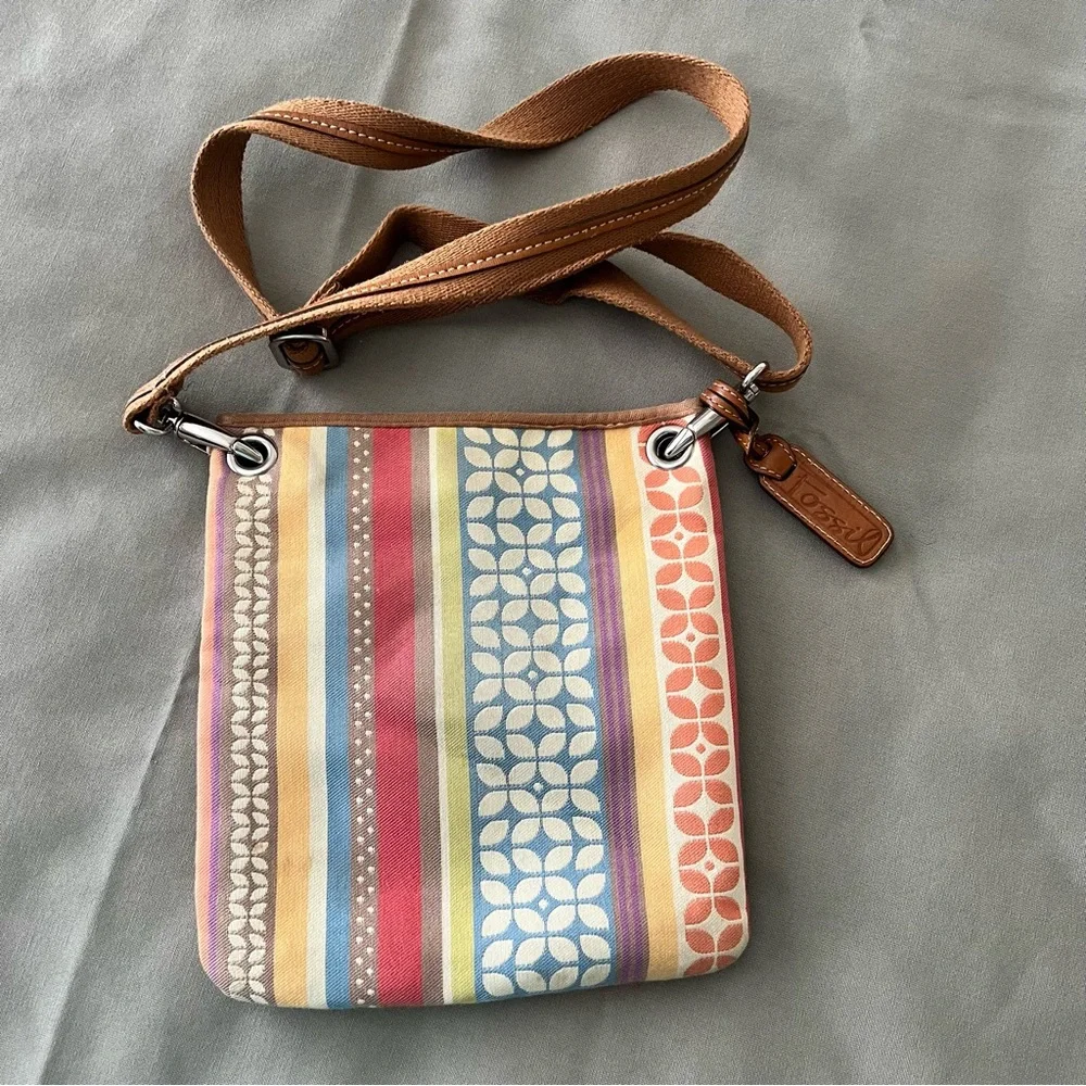 Fossil Multicolor Floral & Striped Crossbody Messenger Bag